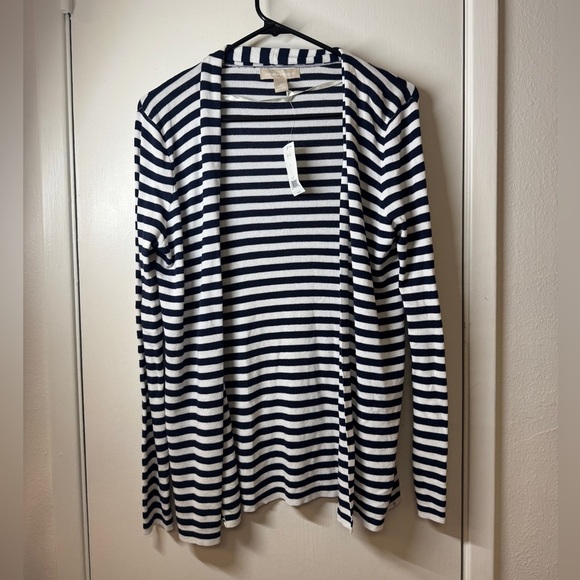 NWT Banana Republic Navy Blue White Striped Nautical Knit Open Front Cardigan S - Picture 1 of 13